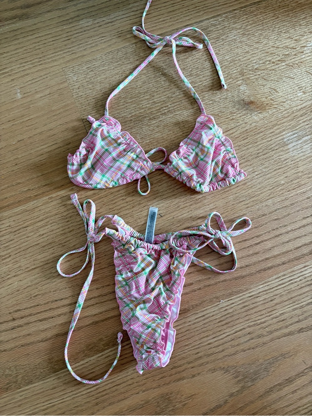 Pink Plaid String Bikini Set